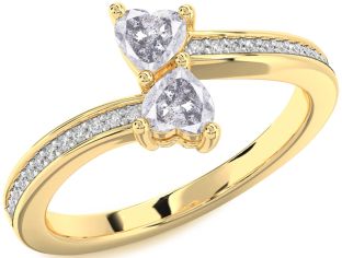 Salt & Pepper Diamond Gold Two Heart Ring
