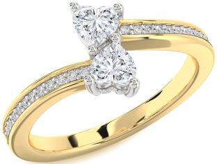 Diamond White Yellow Gold Two Heart Ring