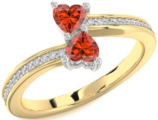 Diamond Fire Opal Gold Silver Two Heart Ring