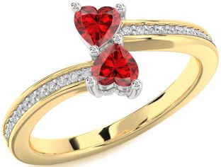 Diamond Emerald Platinum & Yellow Gold Two Heart Birthstone Ring