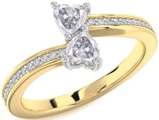 Salt & Pepper Diamond Gold Silver Two Heart Ring