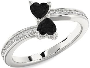 Black Diamond Silver Two Heart Ring
