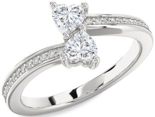 Diamond Silver Two Heart Ring