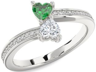 Diamond Silver Two Heart Promise Ring