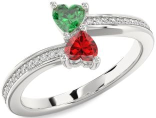 Diamond Silver Two Heart Promise Ring