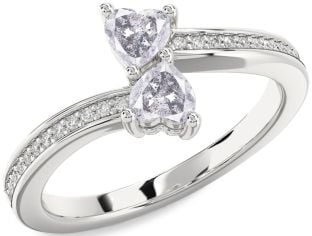 Salt & Pepper Diamond Silver Two Heart Ring
