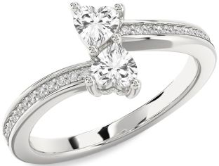 Diamond White Sapphire Silver Two Heart Ring
