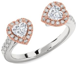Diamond Silver & 10K Rose Gold Two Heart Ring
