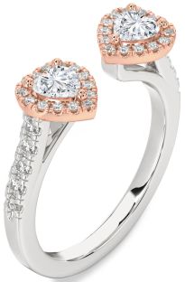 Diamond Silver & 10K Rose Gold Two Heart Ring