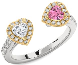 Diamond White Yellow Gold Two Heart Promise Ring