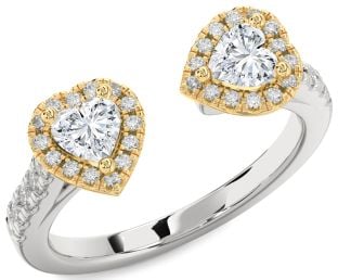 Diamond Silver & 10K gold Two Heart Ring