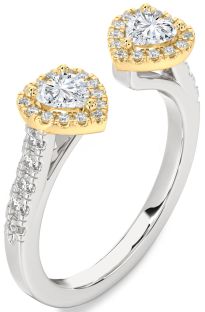 Diamond Silver & 10K gold Two Heart Ring