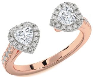 Diamond White Rose Gold Two Heart Ring