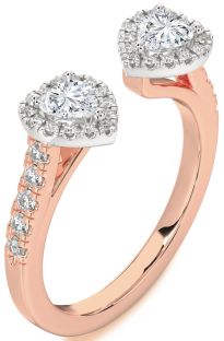 Diamond White Rose Gold Two Heart Ring