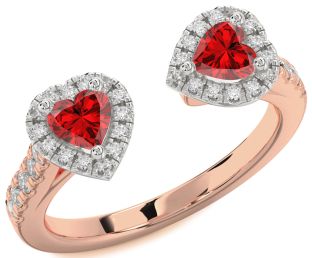 Diamond Emerald Platinum & Rose Gold Two Heart Birthstone Ring