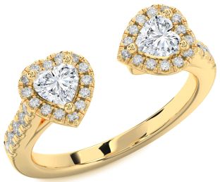 Diamond Gold Two Heart Ring