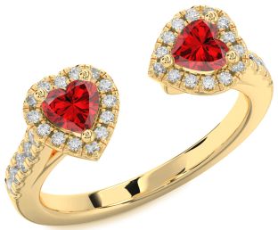 Diamond Emerald Gold Two Heart Birthstone Ring