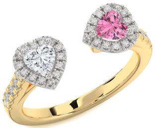 Diamond White Yellow Gold Two Heart Promise Ring