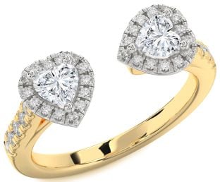 Diamond White Yellow Gold Two Heart Ring