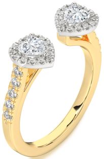 Diamond White Yellow Gold Two Heart Ring