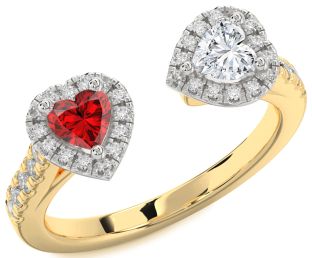 Diamond Emerald Platinum & Yellow Gold Two Heart Birthstone Ring