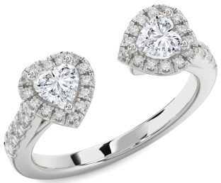 Diamond Silver Two Heart Ring