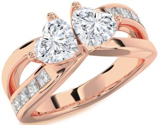 Diamond Rose Gold Two Heart Ring