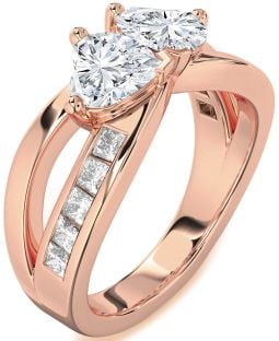 Diamond Rose Gold Two Heart Ring