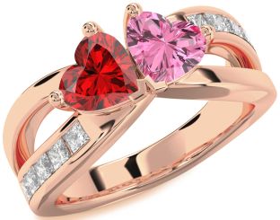 Diamond Rose Gold Silver Two Heart Promise Ring