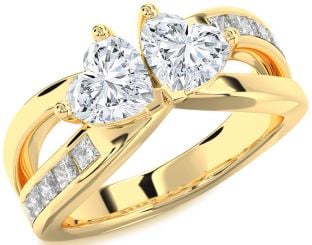 Diamond Gold Two Heart Ring