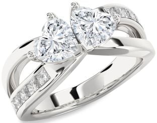 Diamond Silver Two Heart Ring