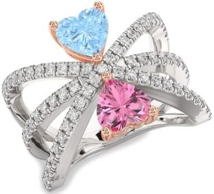 Diamond Platinum & Rose Gold Two Heart Promise Ring