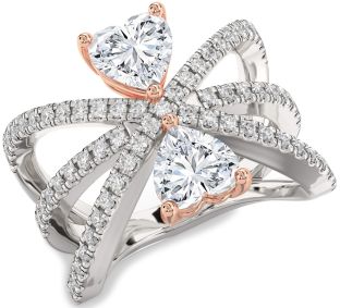 Diamond Silver & 10K Rose Gold Two Heart Ring