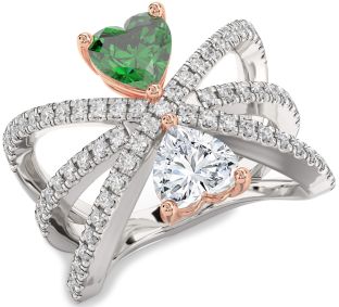 Diamond Rose Gold Silver Two Heart Promise Ring