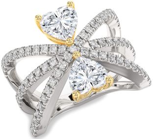 Diamond Silver & 10K gold Two Heart Ring