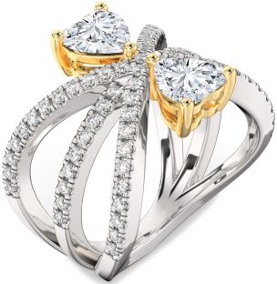 Diamond Silver & 10K gold Two Heart Ring