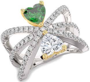 Diamond Gold Silver Two Heart Promise Ring