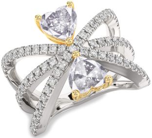 Salt & Pepper Diamond Gold Silver Two Heart Ring