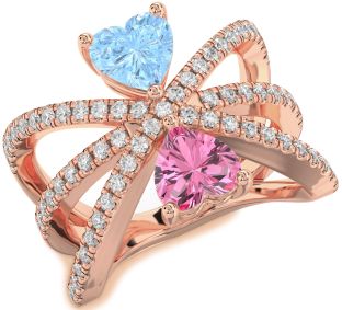 Diamond Rose Gold Silver Two Heart Promise Ring
