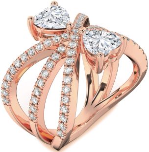 Diamond Rose Gold Two Heart Ring