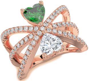Diamond Rose Gold Silver Two Heart Promise Ring
