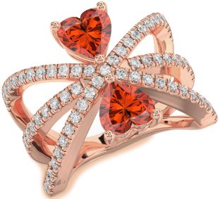 Diamond Fire Opal Rose Gold Silver Two Heart Ring