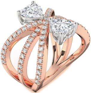 Diamond White Rose Gold Two Heart Ring