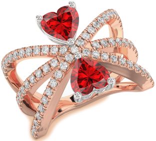 Diamond Emerald Platinum & Rose Gold Two Heart Birthstone Ring