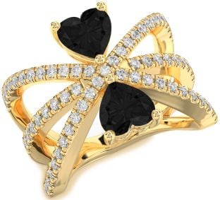 Black Diamond Gold Two Heart Ring