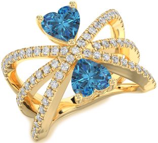 Blue Diamond Gold Two Heart Ring