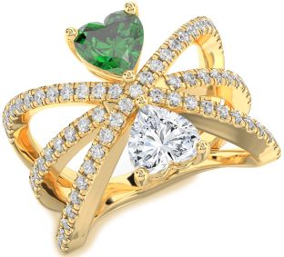 Diamond Gold Silver Two Heart Promise Ring
