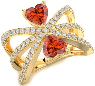Diamond Fire Opal Gold Silver Two Heart Ring