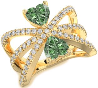 Green Diamond Gold Two Heart Ring