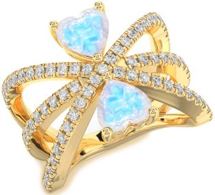 Diamond Moonstone Gold Two Heart Ring